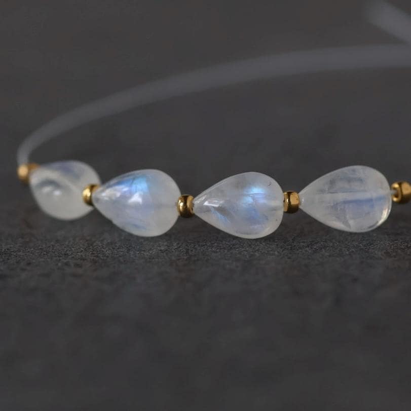Rainbow Moonstone Teardrop Beads Smooth Oval 4 PCs Natural Gemstone for DIY Jewelry Making