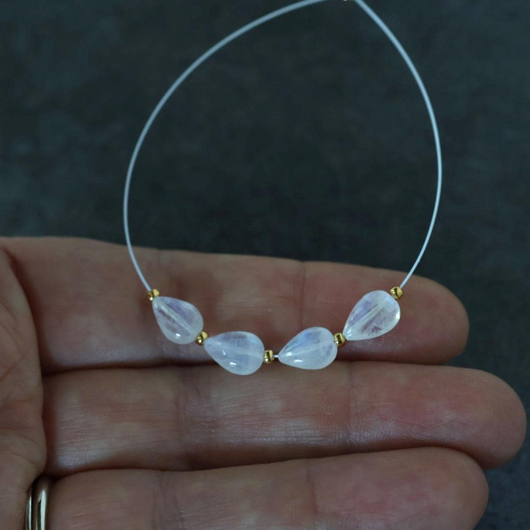 Rainbow Moonstone Teardrop Beads Smooth Oval 4 PCs Natural Gemstone for DIY Jewelry Making