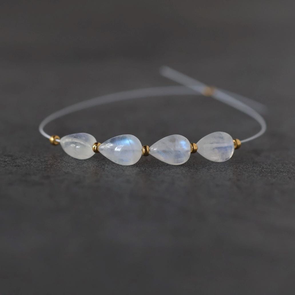 Rainbow Moonstone Teardrop Beads Smooth Oval 4 PCs Natural Gemstone for DIY Jewelry Making