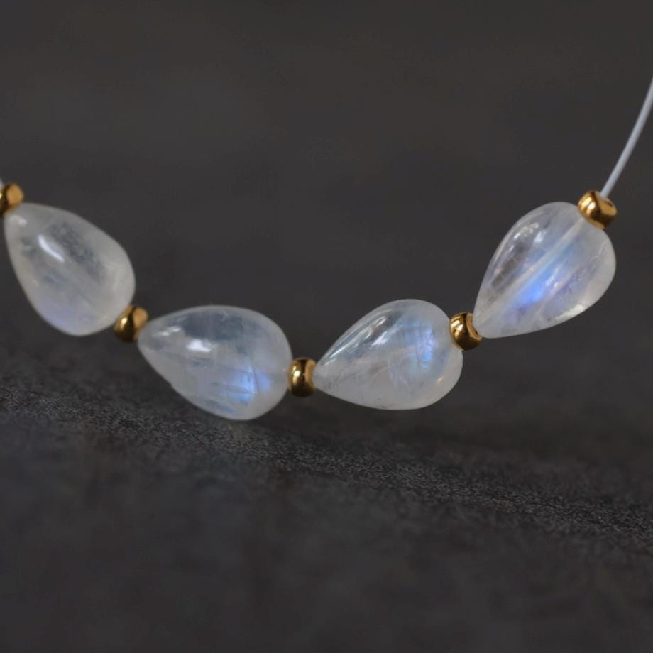 Rainbow Moonstone Teardrop Beads Smooth Oval 4 PCs Natural Gemstone for DIY Jewelry Making