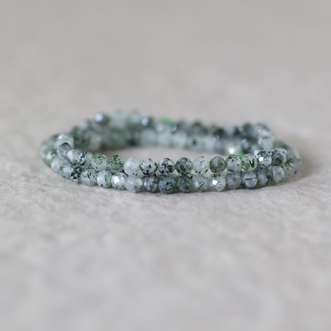 Rare 3.5mm Zoisite Garden Quartz Faceted Beads Round Natural Green Gemstone 15" Strand for DIY Jewelry Making