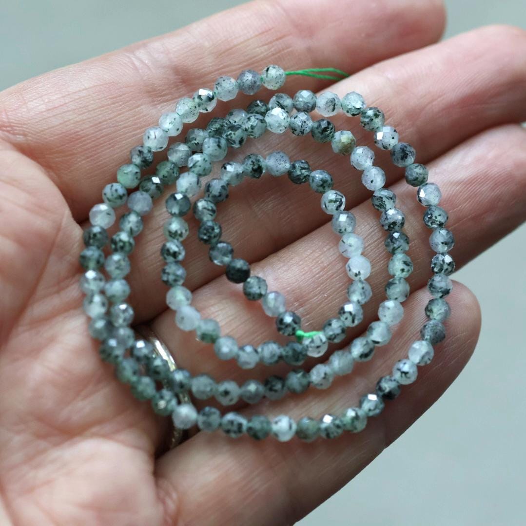 Rare 3.5mm Zoisite Garden Quartz Faceted Beads Round Natural Green Gemstone 15" Strand for DIY Jewelry Making