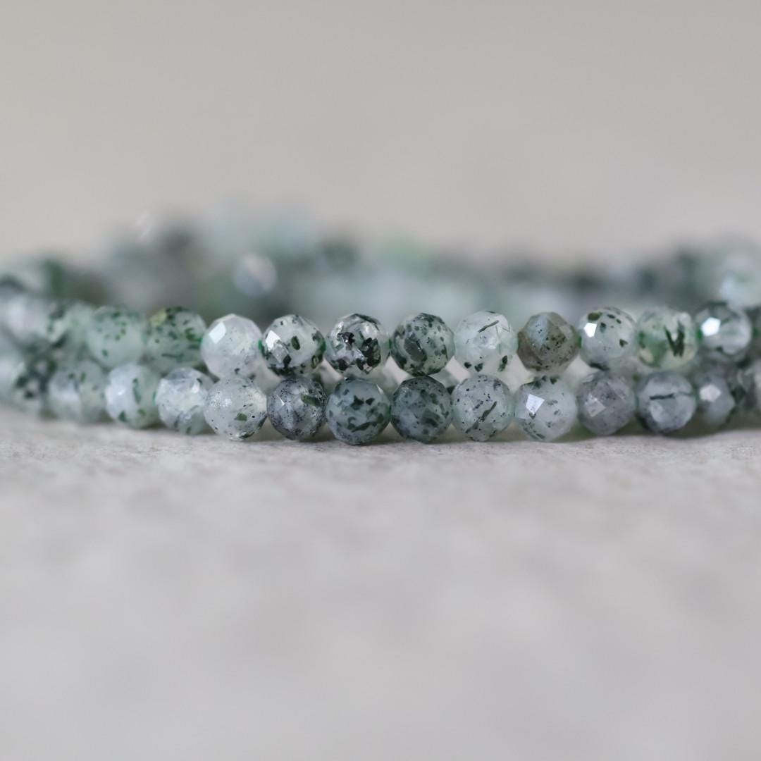 Rare 3.5mm Zoisite Garden Quartz Faceted Beads Round Natural Green Gemstone 15" Strand for DIY Jewelry Making