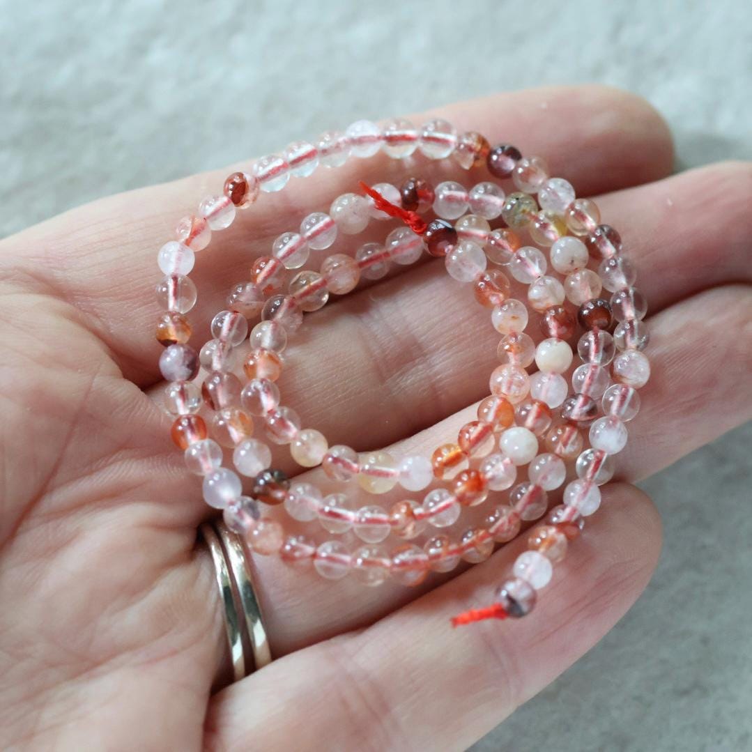 Rare 4mm Red Hematoid Quartz Beads Smooth Round Genuine Clear Quartz Beads 15" Gemstone Beads for Jewelry Making
