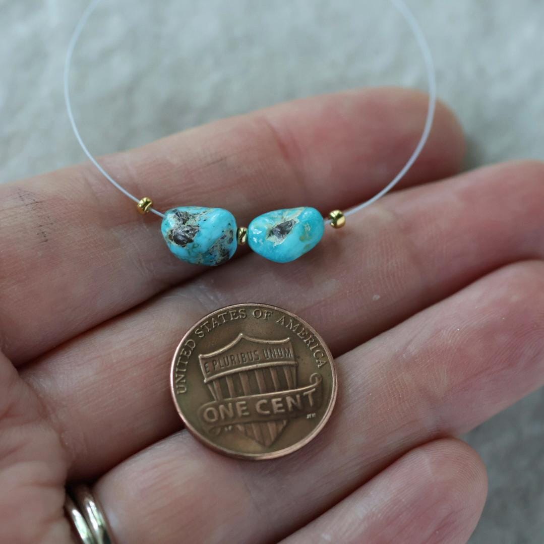 Rare AAA Carico Lake Turquoise Nugget Beads Smooth 7x9mm 2 PCs Nevada Turquoise Gemstone Beads DIY Jewelry Making