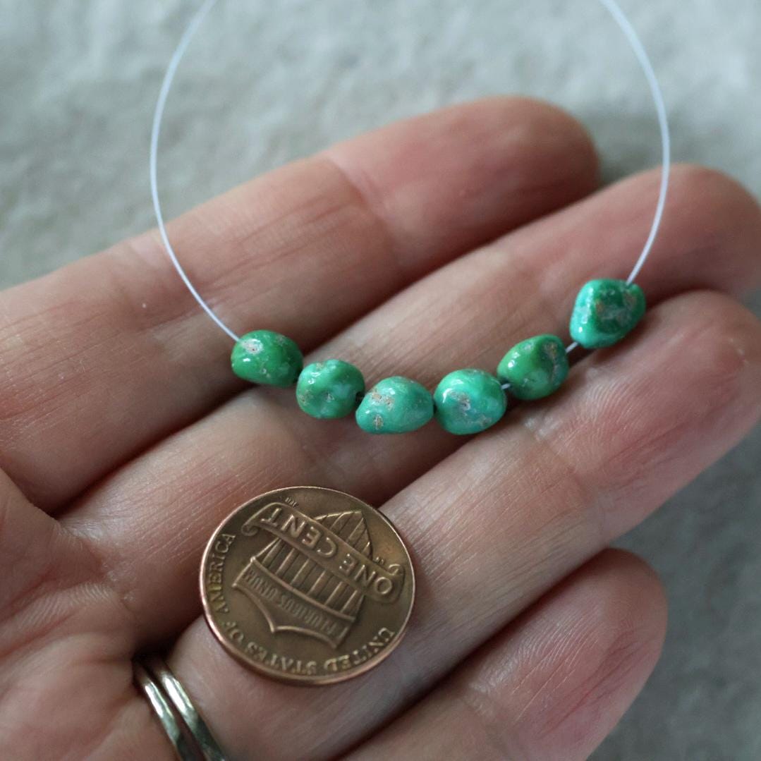 Rare AAA Emerald Valley Turquoise Nugget Beads Smooth 5-6mm 6 PCs Nevada Turquoise Gemstone Beads DIY Jewelry Making