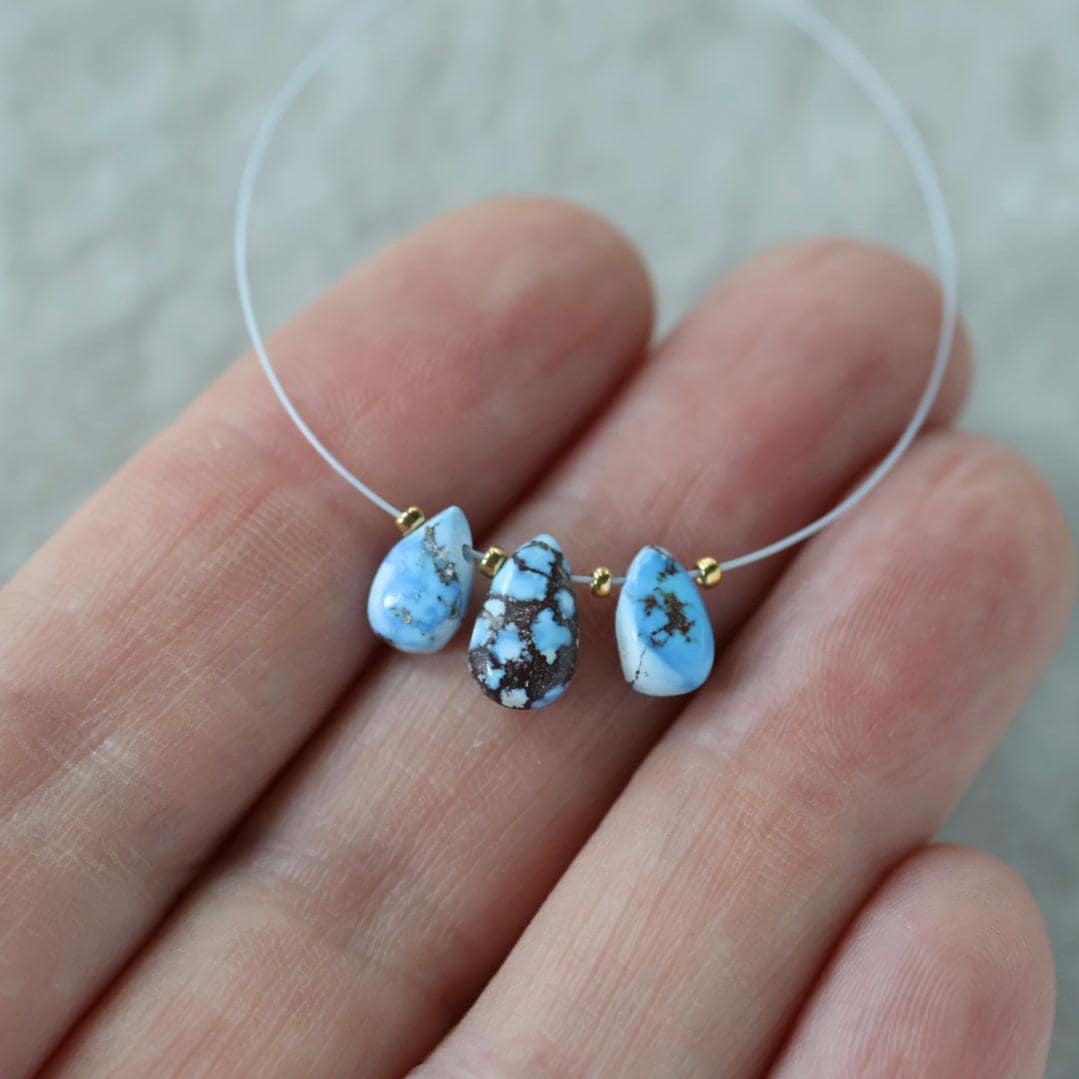 Rare AAA Golden Hills Turquoise Briolette Beads Smooth Teardrops Drops Kazakhstan Lavender Turquoise Gemstone Beads DIY Jewelry Making