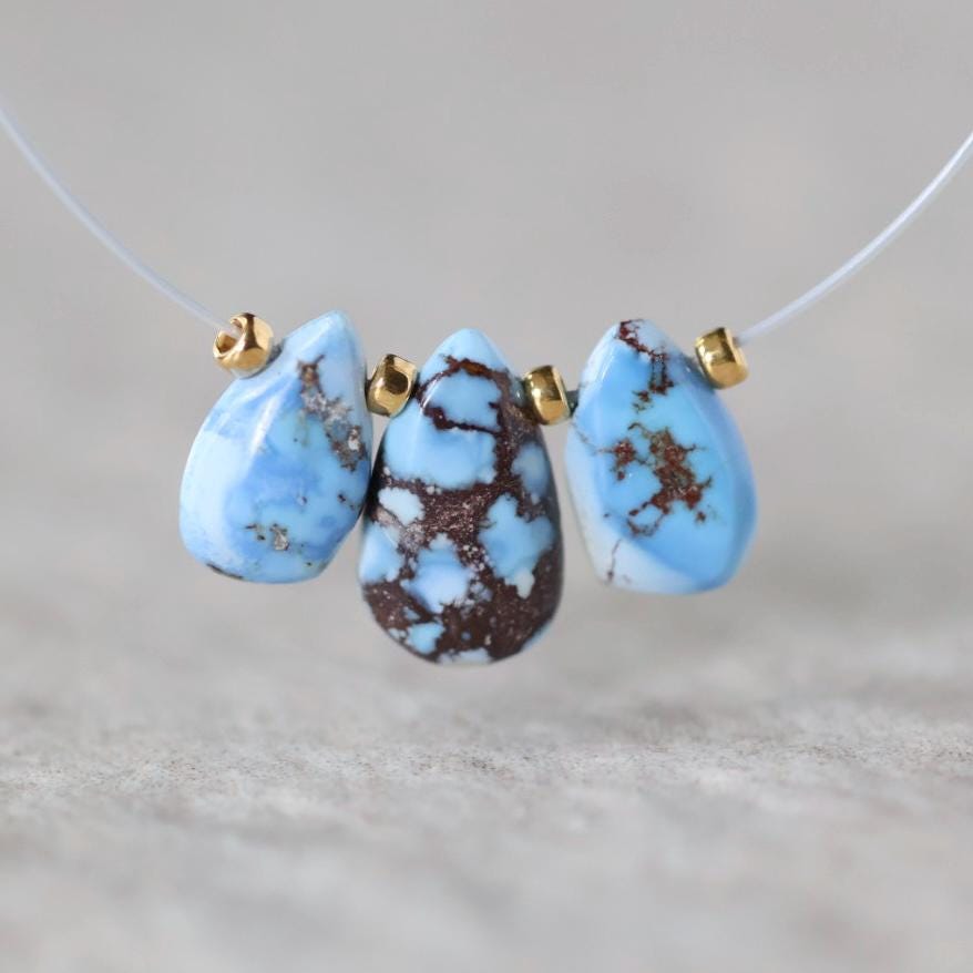 Rare AAA Golden Hills Turquoise Briolette Beads Smooth Teardrops Drops Kazakhstan Lavender Turquoise Gemstone Beads DIY Jewelry Making