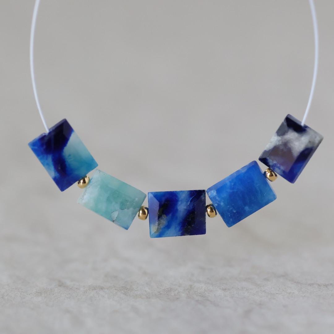 Rare Afghanite Rectangle Beads Faceted Baguette Natural Blue Gemstone 6x8mm 5 Pcs For DIY Jewelry Making