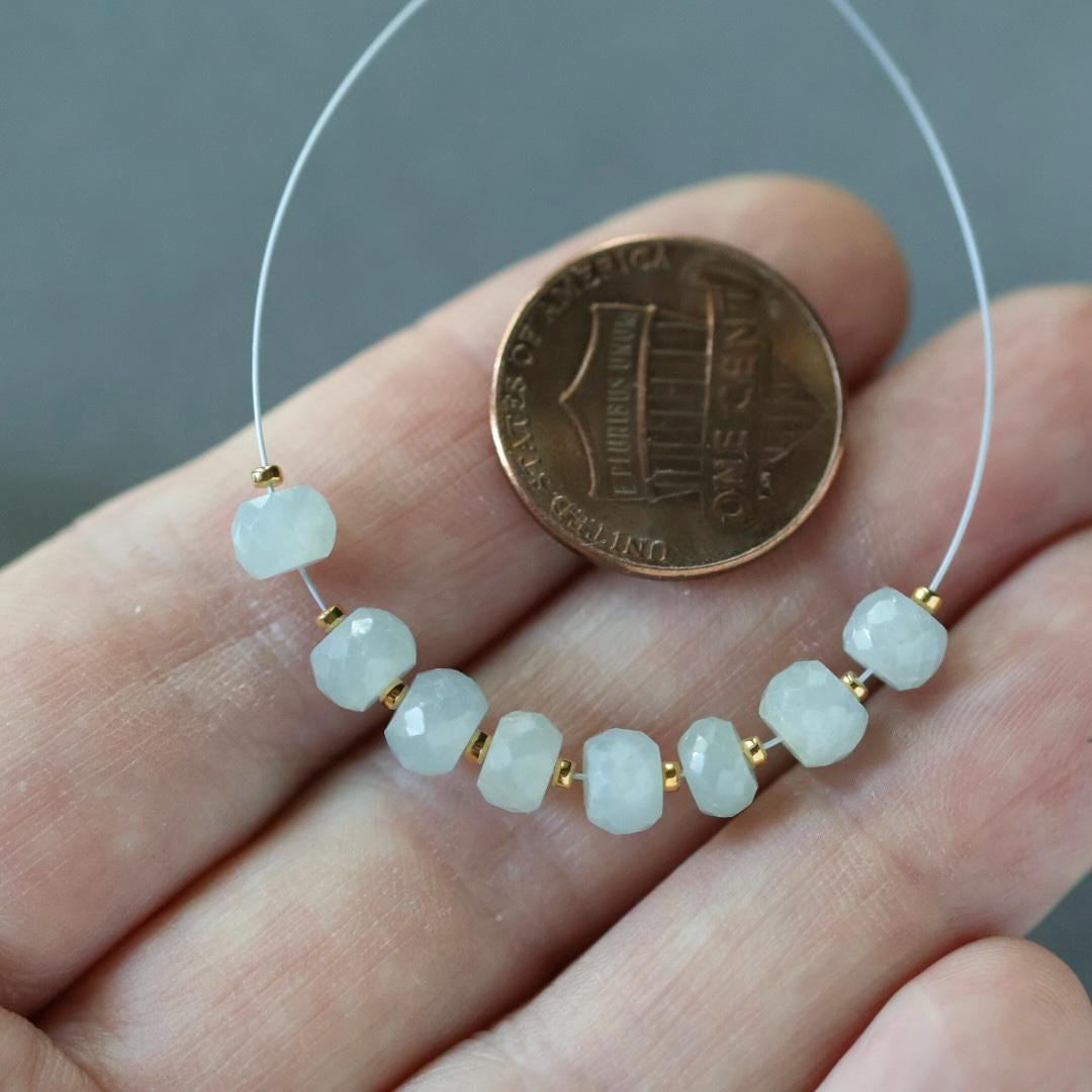 Rare Aqua Blue Sapphire Beads Faceted Rondelle 5.5mm Gray Natural Sapphire 8 PCs Genuine Gemstone Beads for DIY Jewelry Making Supplies