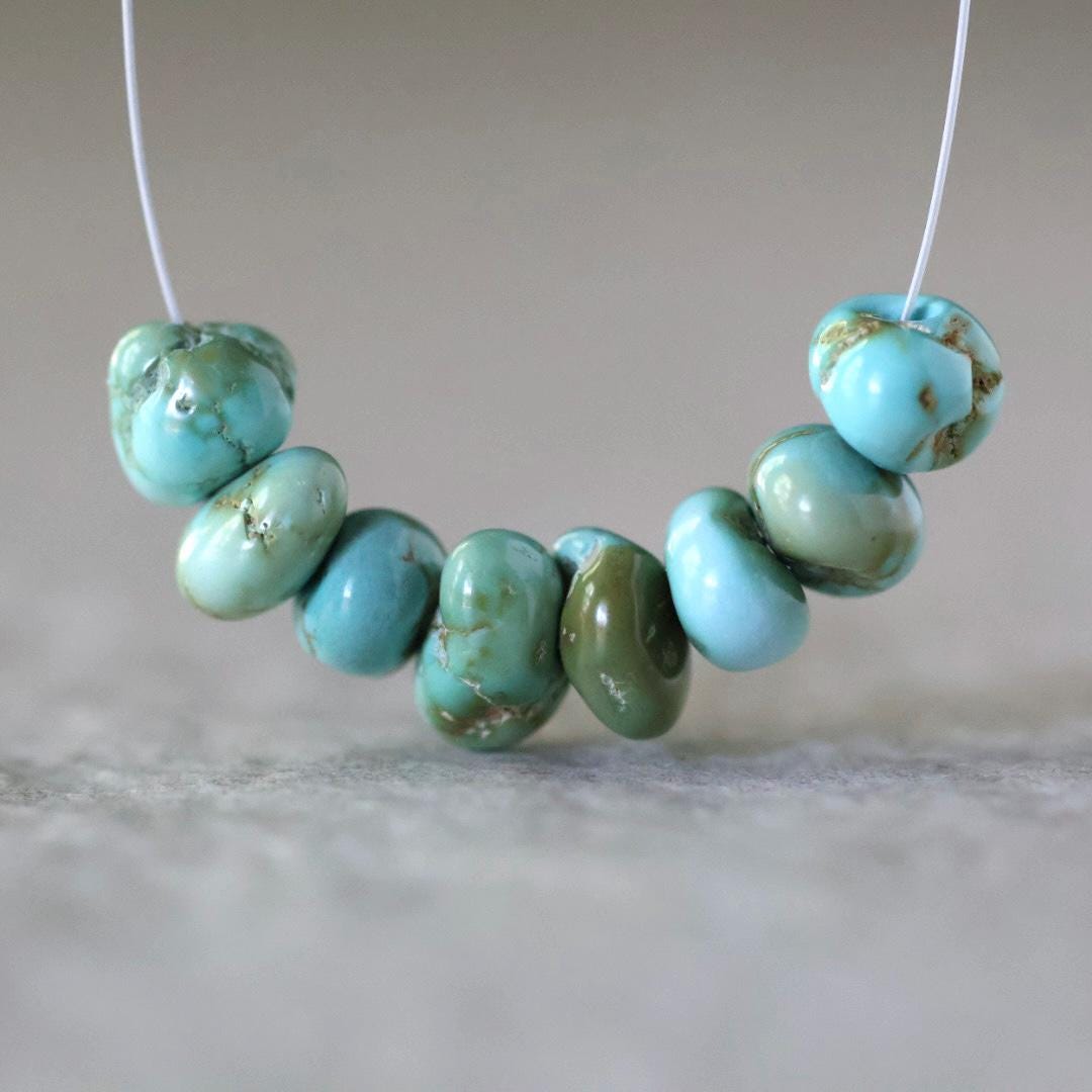Rare Lone Mountain Turquoise Nugget Beads Smooth 6-7mm 8 PCs Nevada Turquoise Gemstone Beads DIY Jewelry Making December Birthstone
