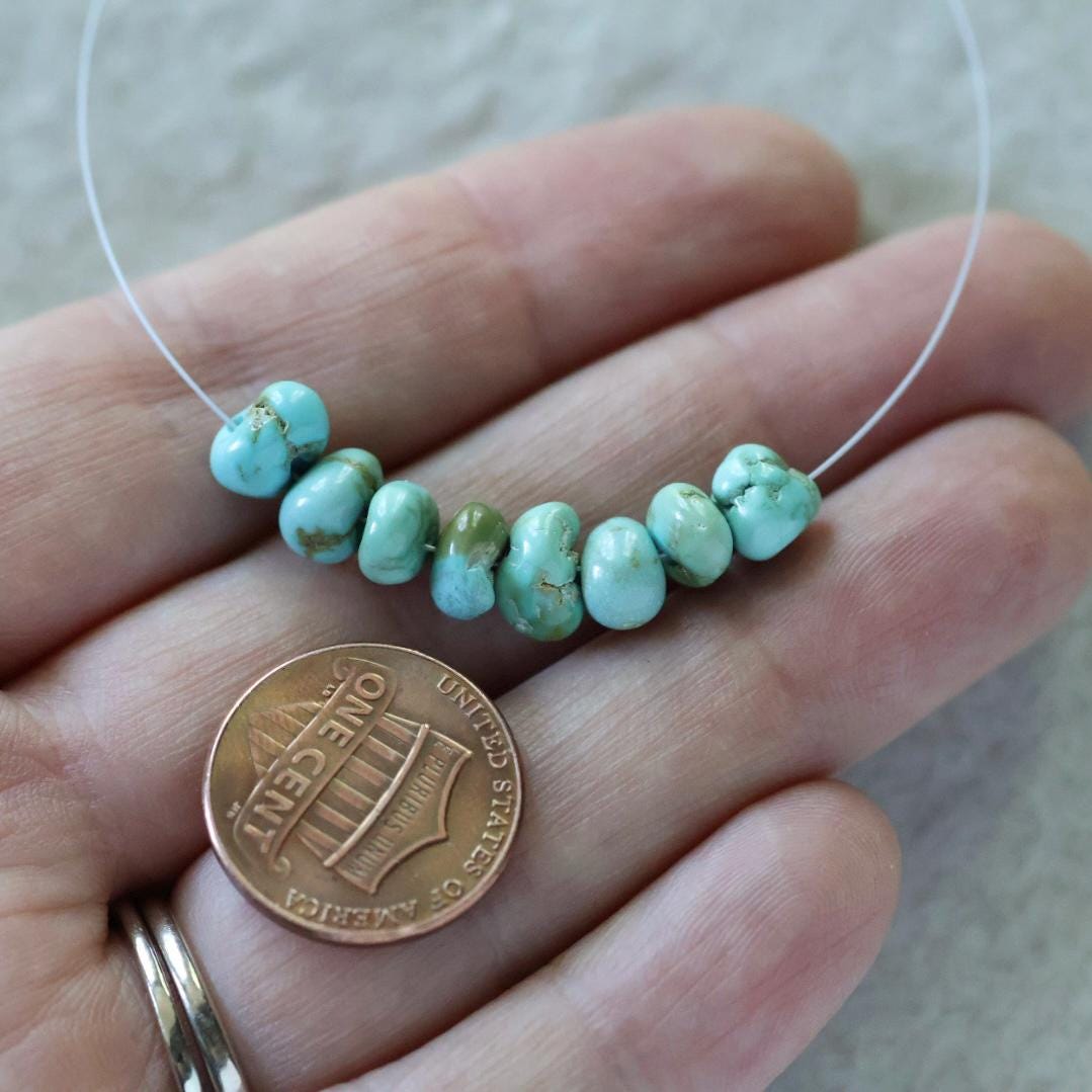 Rare Lone Mountain Turquoise Nugget Beads Smooth 6-7mm 8 PCs Nevada Turquoise Gemstone Beads DIY Jewelry Making December Birthstone