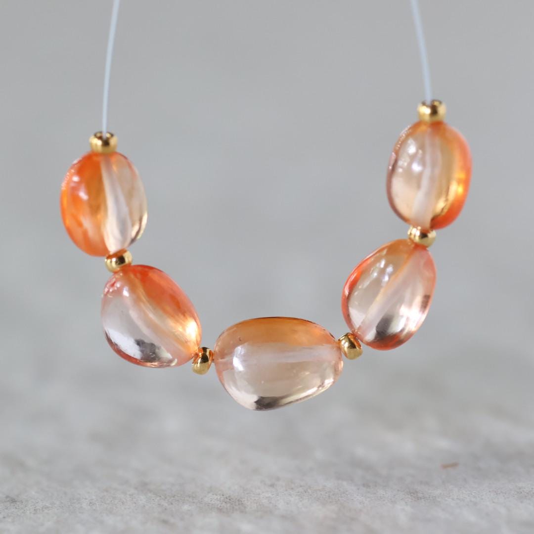 Rare Padparadscha Sapphire Oval Beads Smooth 5 PCs 6-9mm Gemstone Beads for DIY Jewelry Making Supplies September Birthstone