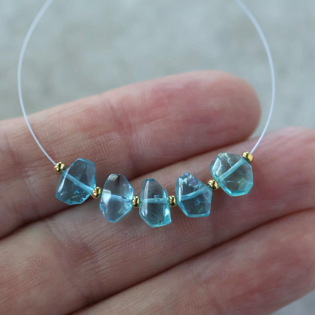 Rare Sea Blue Apatite Nugget Beads Smooth Tumble Stones 5 PCs Natural Gemstone for DIY Jewelry Making