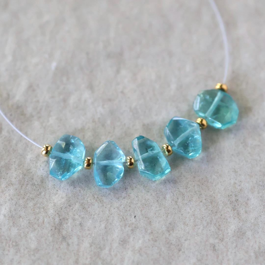 Rare Sea Blue Apatite Nugget Beads Smooth Tumble Stones 5 PCs Natural Gemstone for DIY Jewelry Making