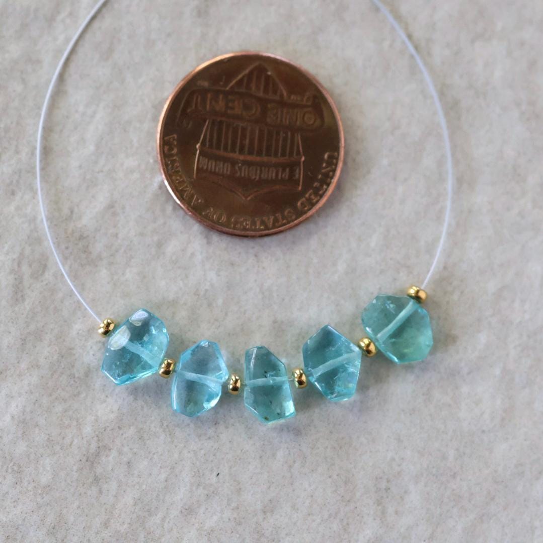 Rare Sea Blue Apatite Nugget Beads Smooth Tumble Stones 5 PCs Natural Gemstone for DIY Jewelry Making