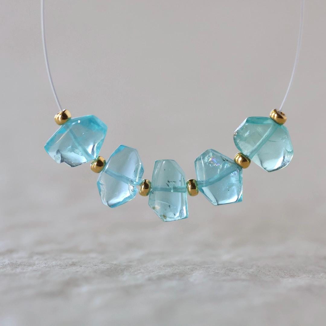 Rare Sea Blue Apatite Nugget Beads Smooth Tumble Stones 5 PCs Natural Gemstone for DIY Jewelry Making