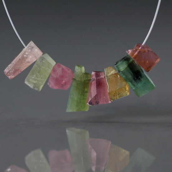 Multi Color Tourmaline Slice Beads Raw Briolette Drops 6-9mm 8 PCs Genuine Watermelon Tourmaline Gemstone DIY Jewelry Making