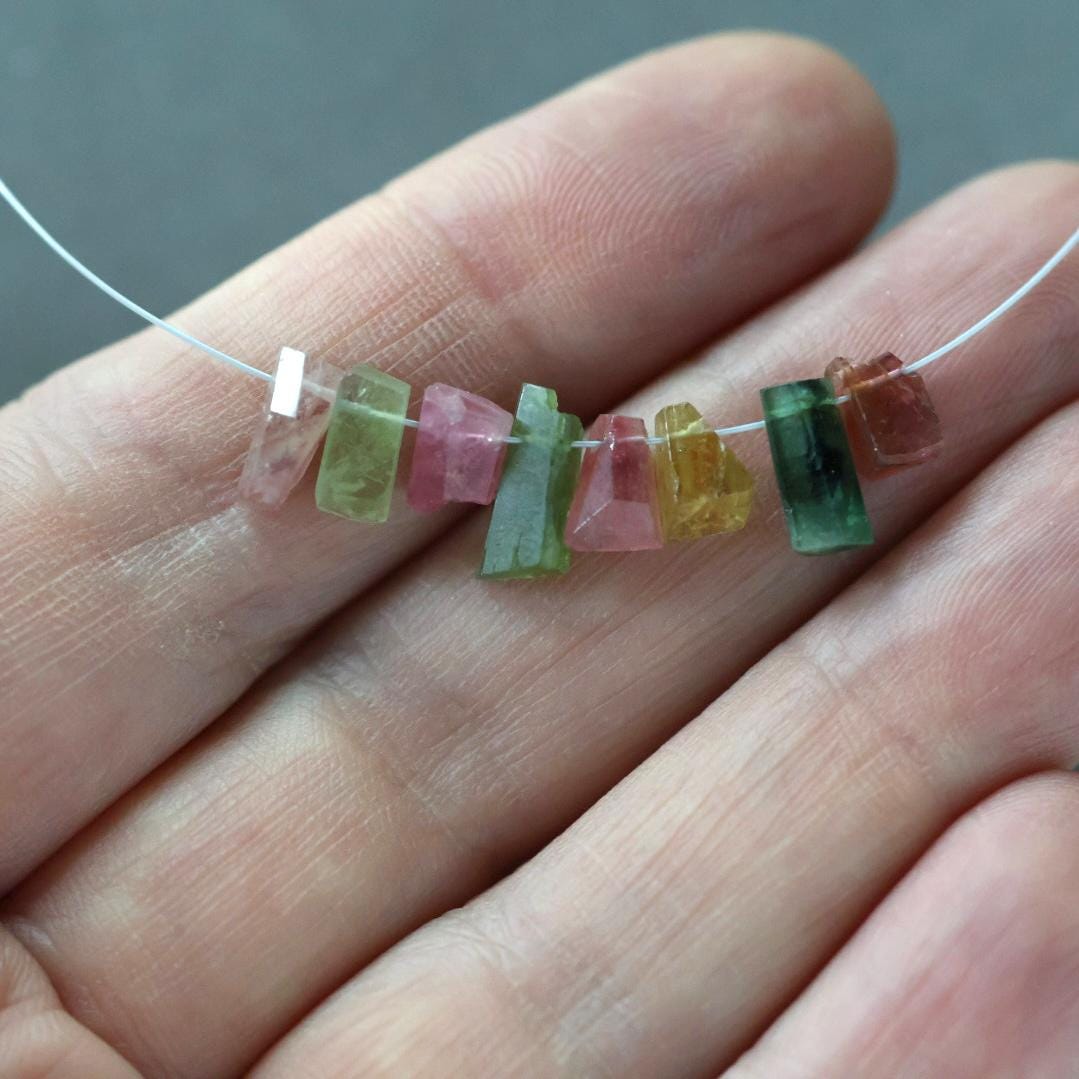 Multi Color Tourmaline Slice Beads Raw Briolette Drops 6-9mm 8 PCs Genuine Watermelon Tourmaline Gemstone DIY Jewelry Making