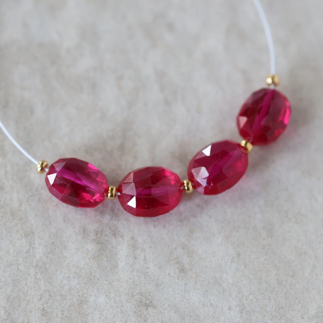 Ruby Oval Faceted Beads 8mm x 10mm Nuggets Stones Chunks Gemstone Bead for Jewelry Making Beading Craft Gift Beads July Birthstone