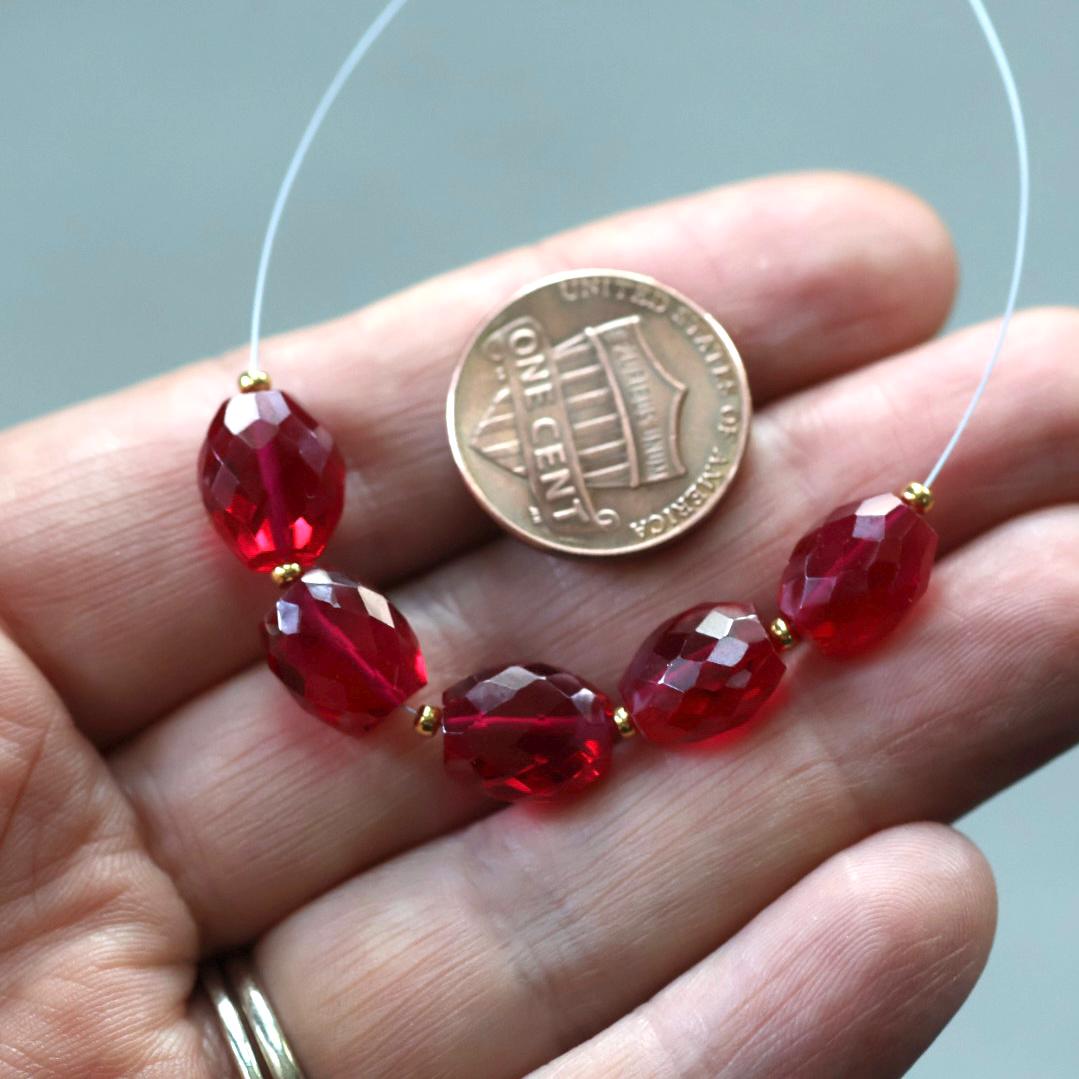 Ruby Oval Faceted Beads 8mm x 10mm Nuggets Stones Chunks Gemstone Bead for Jewelry Making Beading Craft Gift Beads July Birthstone