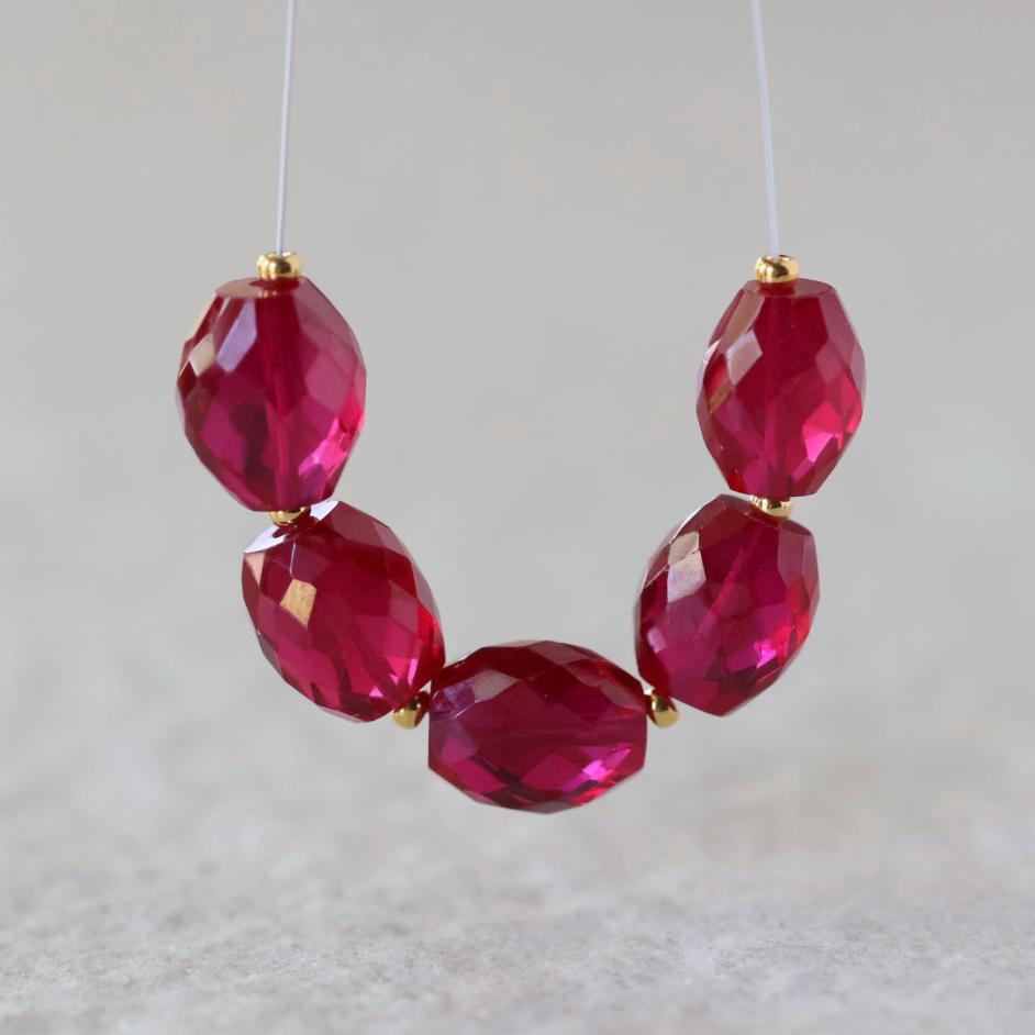 Ruby Oval Faceted Beads 8mm x 10mm Nuggets Stones Chunks Gemstone Bead for Jewelry Making Beading Craft Gift Beads July Birthstone