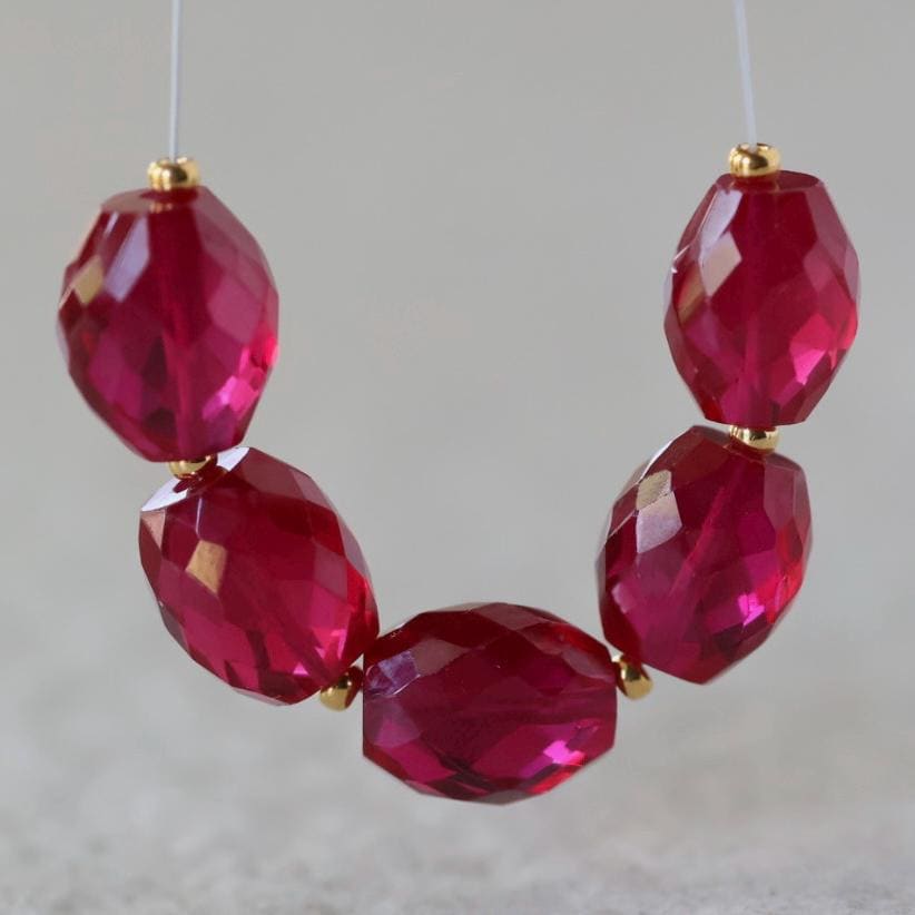 Ruby Oval Faceted Beads 8mm x 10mm Nuggets Stones Chunks Gemstone Bead for Jewelry Making Beading Craft Gift Beads July Birthstone