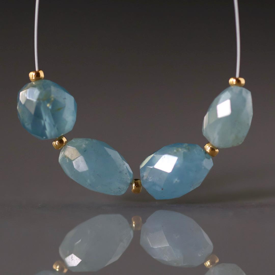 Santa Maria Aquamarine Oval Faceted Beads Nuggets Stone Chunk 6-11mm 4 PCs Gemstone Bead Jewelry Making Craft Gift Beads March Birthstone