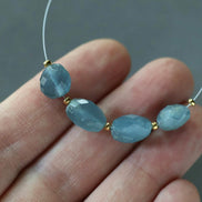 Santa Maria Aquamarine Oval Faceted Beads Nuggets Stone Chunk 6-11mm 4 PCs Gemstone Bead Jewelry Making Craft Gift Beads March Birthstone