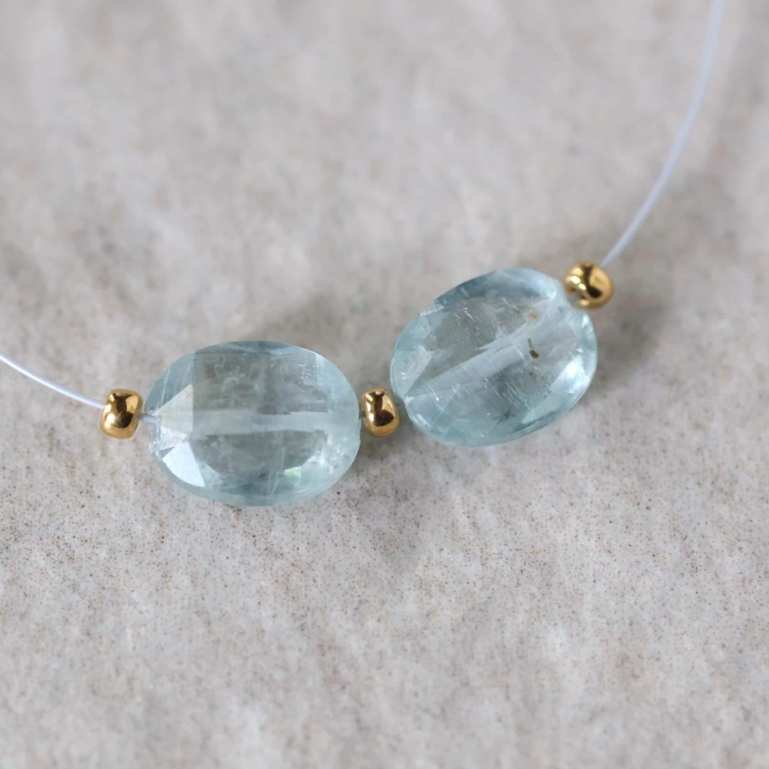 Sky Blue Kyanite Oval Beads Faceted 2 PCs 7x9mm Natural Gemstone for DIY Jewelry Making Earrings Supplies