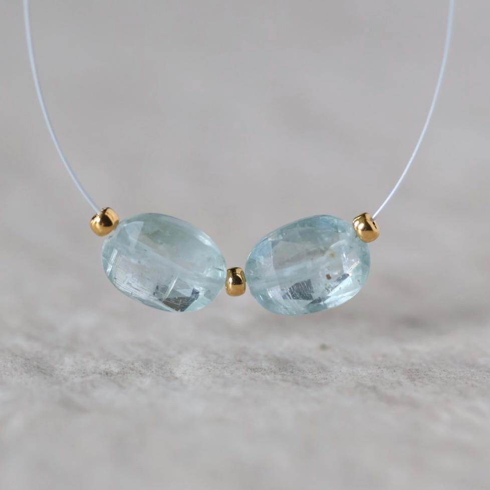 Sky Blue Kyanite Oval Beads Faceted 2 PCs 7x9mm Natural Gemstone for DIY Jewelry Making Earrings Supplies