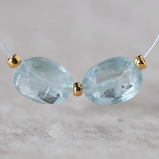 Sky Blue Kyanite Oval Beads Faceted 2 PCs 7x9mm Natural Gemstone for DIY Jewelry Making Earrings Supplies