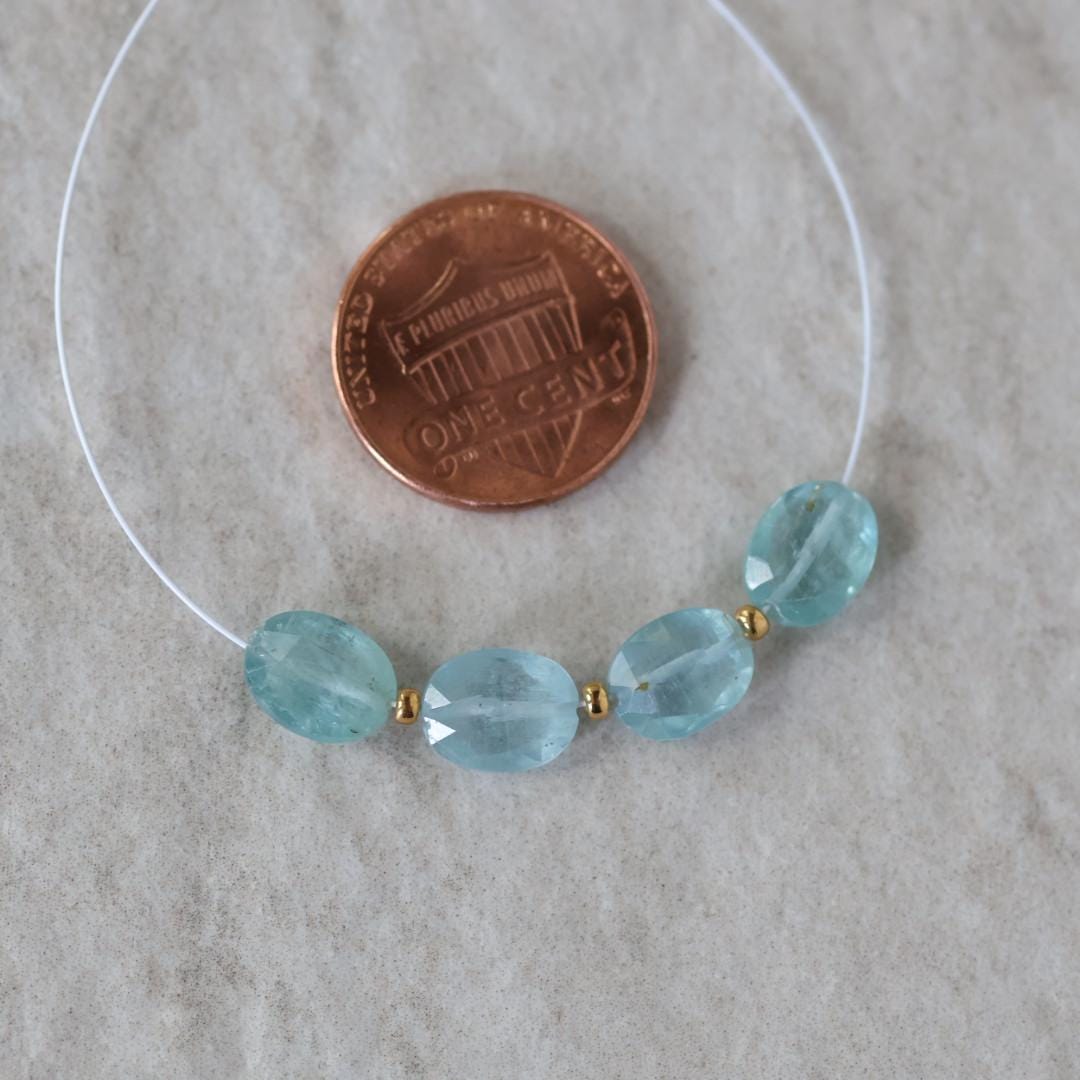 Sky Blue Kyanite Oval Beads Faceted 4 PCs 7x9mm Natural Gemstone for DIY Jewelry Making Earrings Supplies