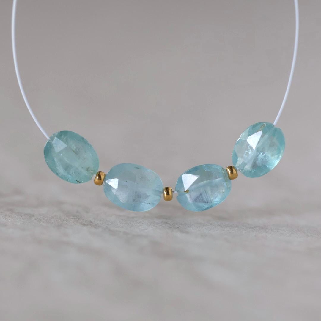 Sky Blue Kyanite Oval Beads Faceted 4 PCs 7x9mm Natural Gemstone for DIY Jewelry Making Earrings Supplies