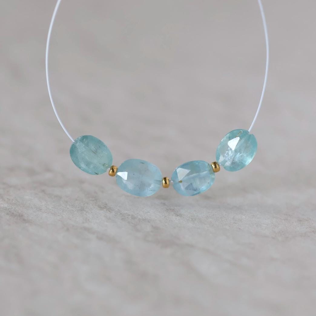 Sky Blue Kyanite Oval Beads Faceted 4 PCs 7x9mm Natural Gemstone for DIY Jewelry Making Earrings Supplies