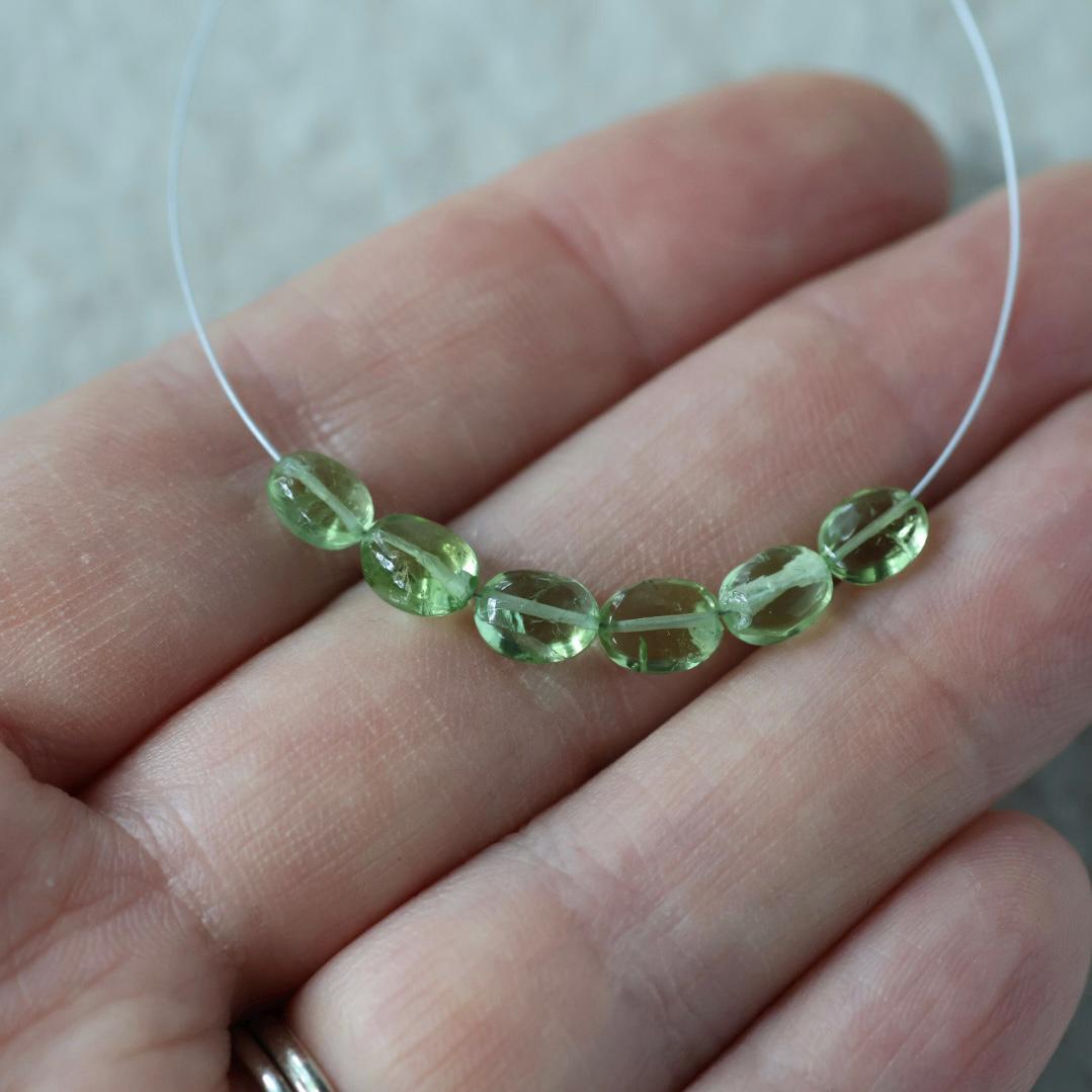 Spring Green Tourmaline Beads - Smooth Oval Natural Gemstone 4 Pcs