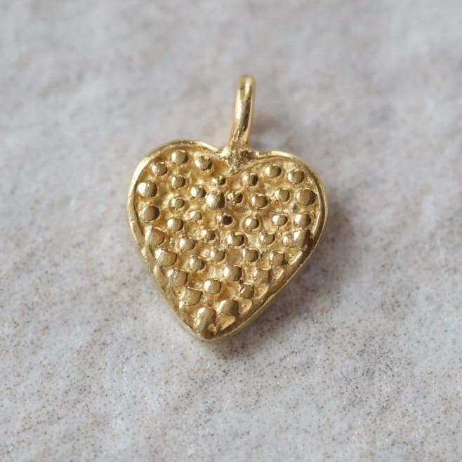 Textured Heart Charm Pendant 24k Gold Vermeil Sterling Silver 1 Piece for DIY Jewelry Making