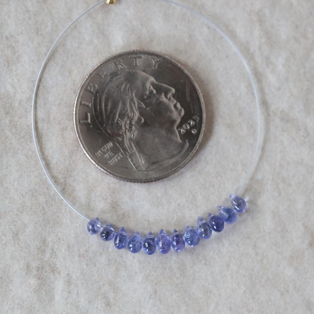 Tiny 3mm AAA Tanzanite Beads Smooth Drops Briolette 9 Pcs Natural Purple Gemstone for DIY Jewelry Making Necklace Earrings