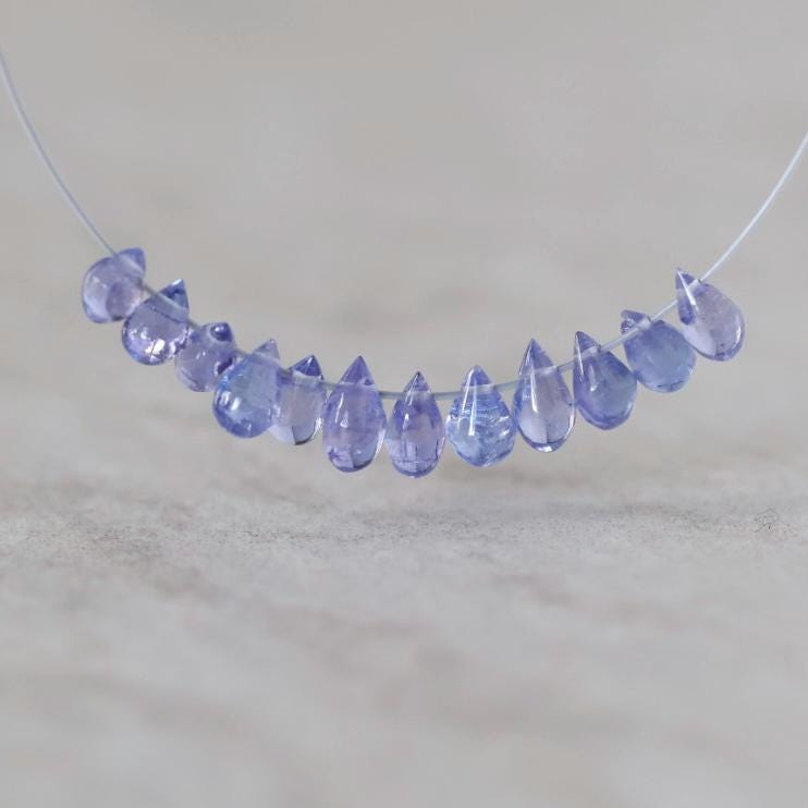 Tiny 3mm AAA Tanzanite Beads Smooth Drops Briolette 9 Pcs Natural Purple Gemstone for DIY Jewelry Making Necklace Earrings
