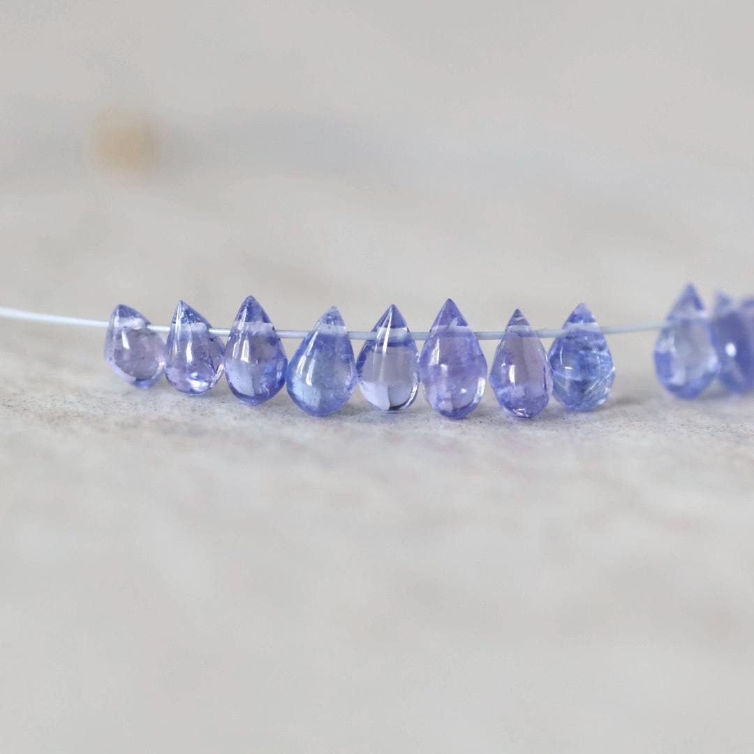 Tiny 3mm AAA Tanzanite Beads Smooth Drops Briolette 9 Pcs Natural Purple Gemstone for DIY Jewelry Making Necklace Earrings
