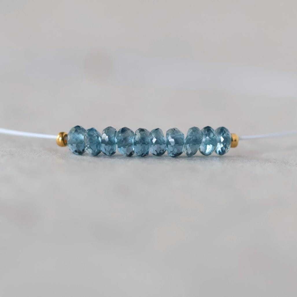 Tiny 3mm Natural London Blue Topaz Bead Faceted Rondelle Natural Gemstone for DIY Jewelry Making Supplies Earrings