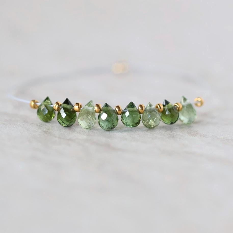 Tiny 4mm AAA Green Tourmaline Briolette Beads Faceted Drops 8 PCs Natural Gemstone for DIY Jewelry Making