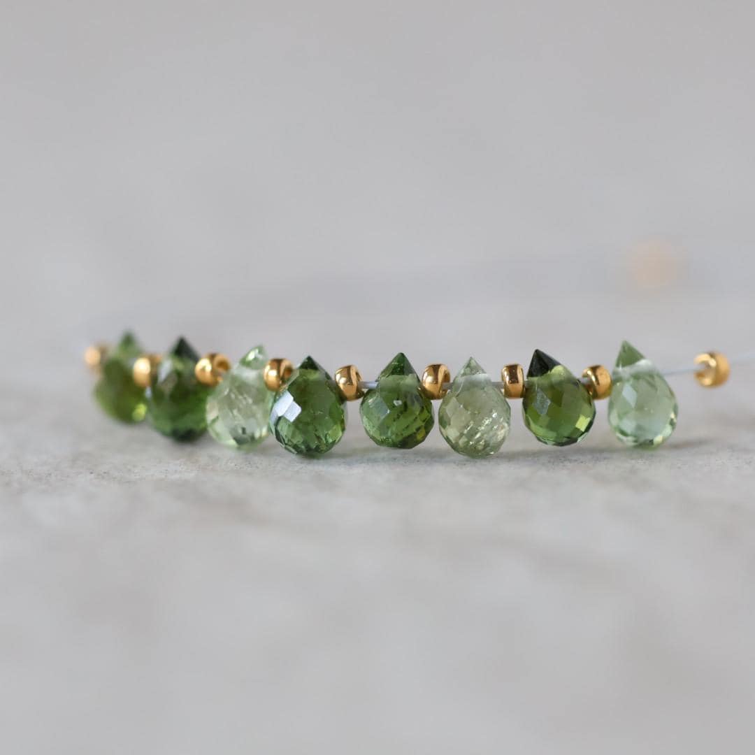 Tiny 4mm AAA Green Tourmaline Briolette Beads Faceted Drops 8 PCs Natural Gemstone for DIY Jewelry Making