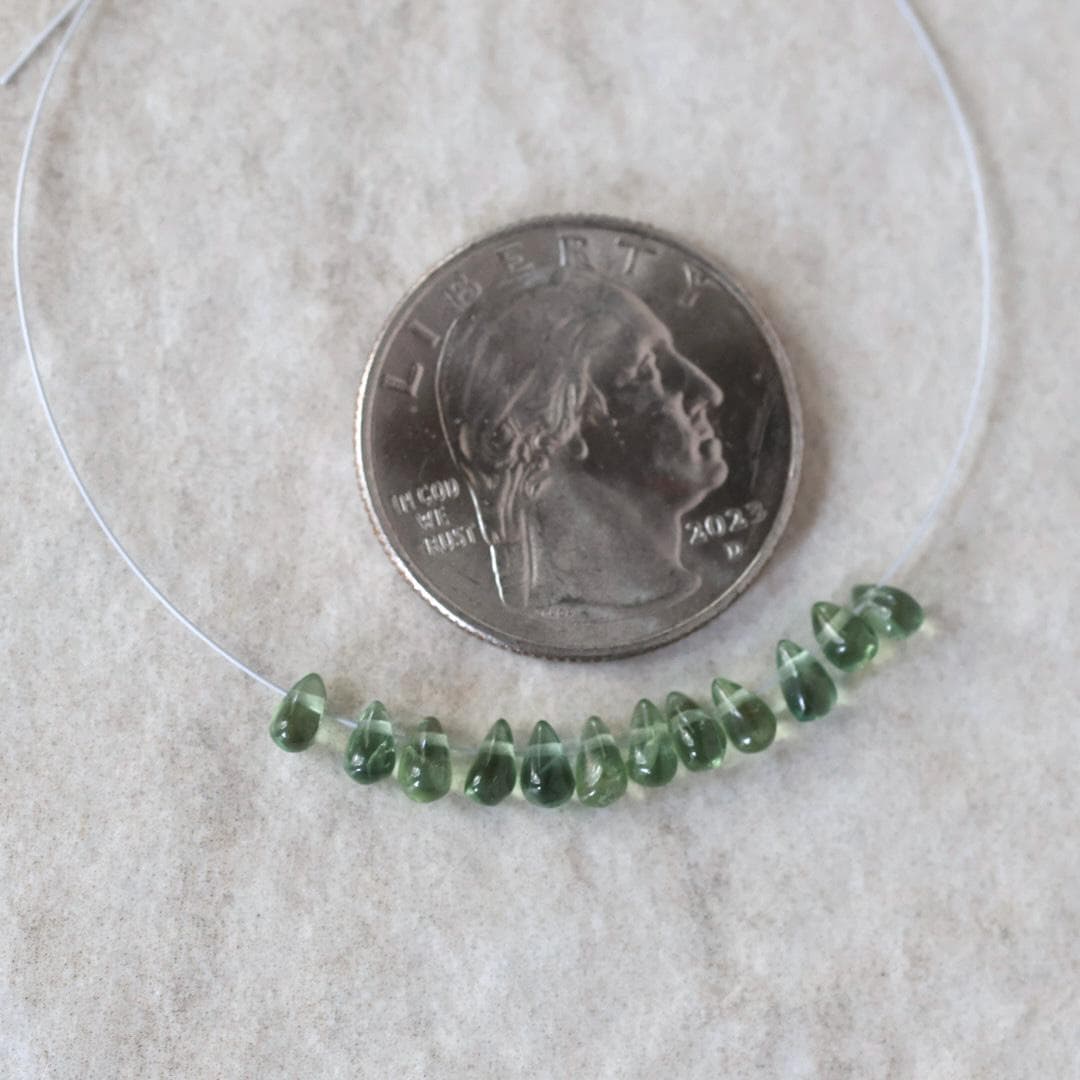 Tiny 4mm Green Tourmaline Briolettes Beads Smooth Drops 12 PCs Genuine Green Gemstone Pear Beads DIY Jewelry Making October Birthstone