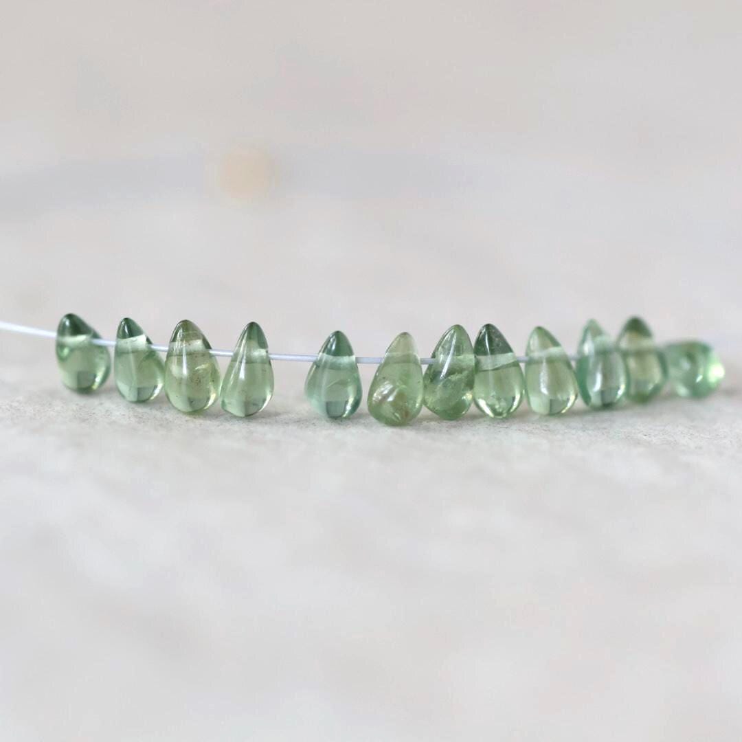 Tiny 4mm Green Tourmaline Briolettes Beads Smooth Drops 12 PCs Genuine Green Gemstone Pear Beads DIY Jewelry Making October Birthstone