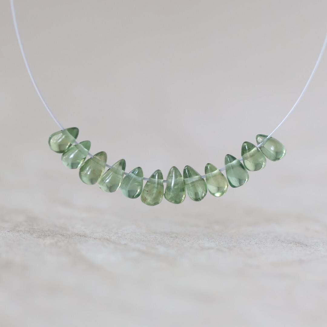 Tiny 4mm Green Tourmaline Briolettes Beads Smooth Drops 12 PCs Genuine Green Gemstone Pear Beads DIY Jewelry Making October Birthstone