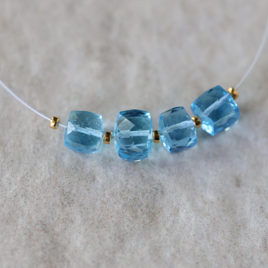 Tiny 5mm Natural Swiss Blue Topaz Faceted Cube Beads 4 Pcs Genuine Gemstone for DIY Jewelry Making Supplies Earrings Pendants