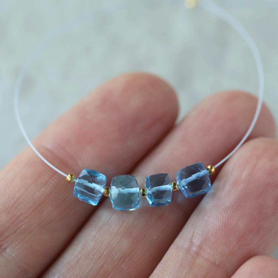 Tiny 5mm Natural Swiss Blue Topaz Faceted Cube Beads 4 Pcs Genuine Gemstone for DIY Jewelry Making Supplies Earrings Pendants