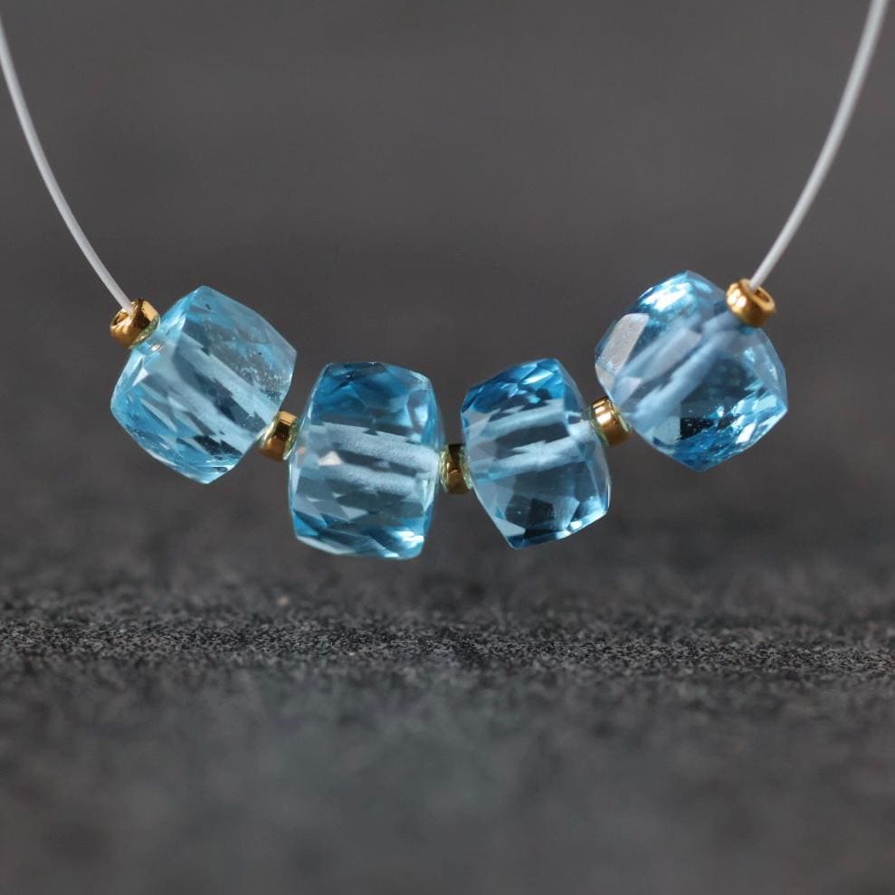 Tiny 5mm Natural Swiss Blue Topaz Faceted Cube Beads 4 Pcs Genuine Gemstone for DIY Jewelry Making Supplies Earrings Pendants