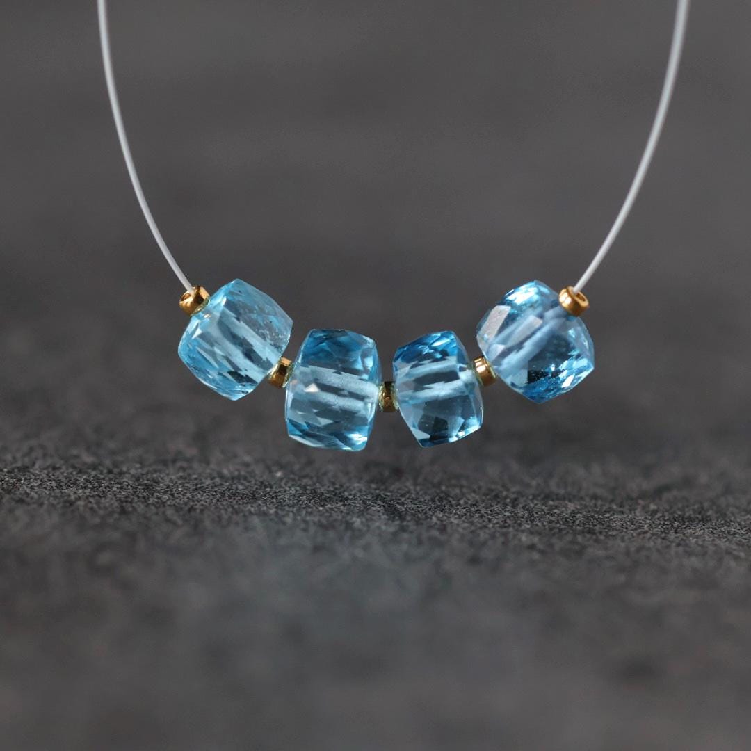 Tiny 5mm Natural Swiss Blue Topaz Faceted Cube Beads 4 Pcs Genuine Gemstone for DIY Jewelry Making Supplies Earrings Pendants
